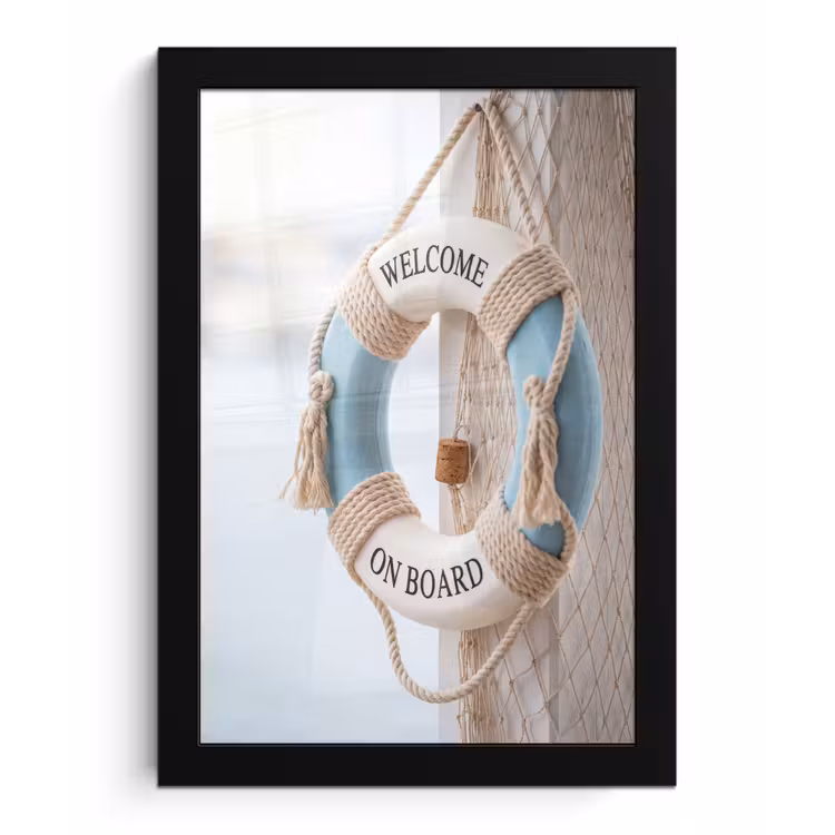 Reddingsboei - Maritiem - Welkom - Blauw - Wit fotolijst zwart zonder passe partout klein -3d