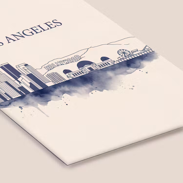 Los Angeles - Skyline - Architectuur - Aquarel - Blauw fotolijst zwart zonder passe partout klein -zsfeer6
