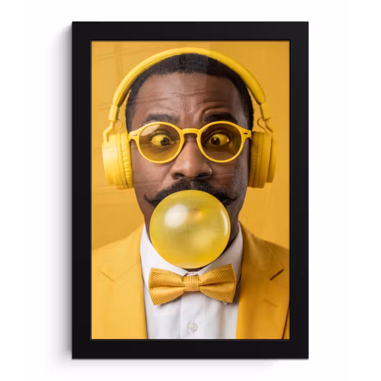 Man - Bubblegum - Portret - Geel - Modern fotolijst zwart zonder passe partout klein -3d