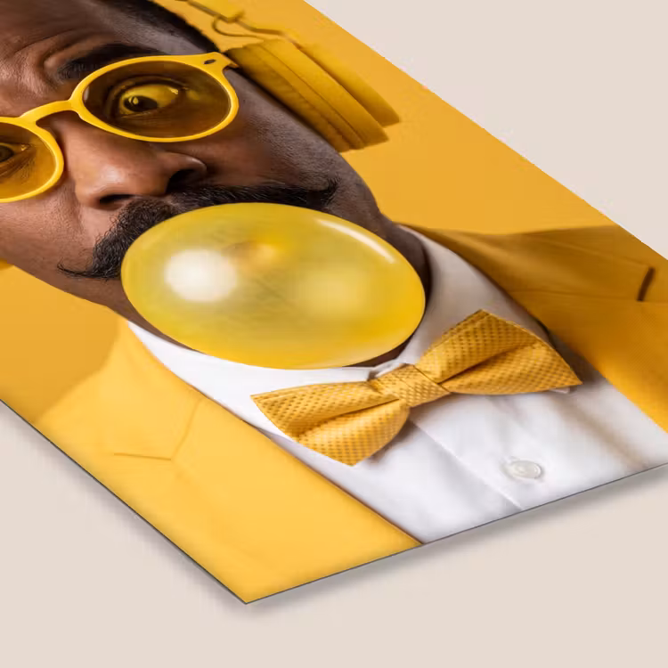 Man - Bubblegum - Portret - Geel - Modern fotolijst zwart zonder passe partout klein -zsfeer6
