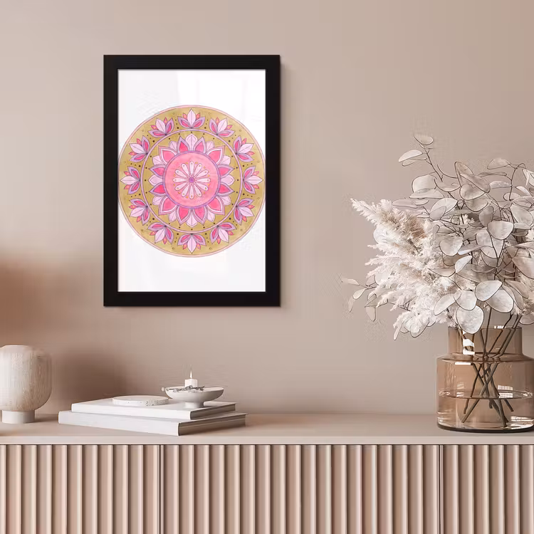 Mandala - Patroon - Kunst - Aquarel - Roze fotolijst zwart zonder passe partout klein -sfeer5