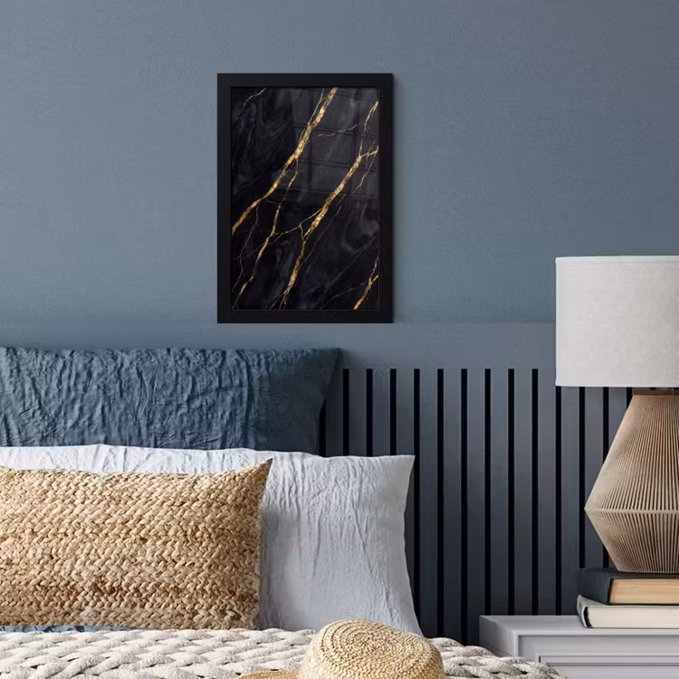 Marmer - Gouden aders - Abstract - Zwart fotolijst zwart zonder passe partout klein -sfeer3