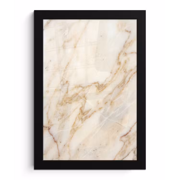 Marmer - Ader - Abstract - Wit - Goud fotolijst zwart zonder passe partout klein -3d