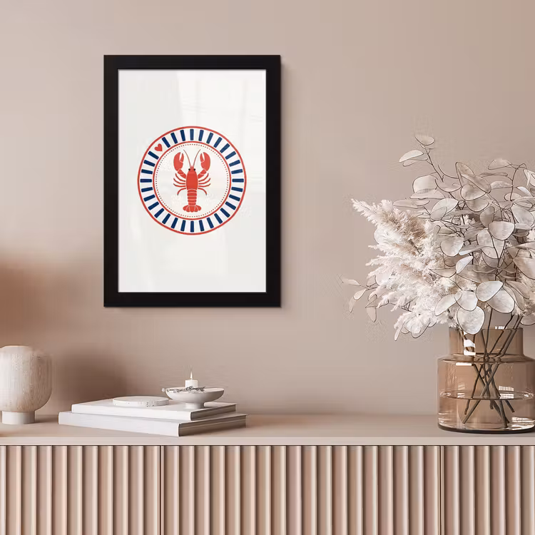 Zeeleven - Kreeft - Embleem - Grafisch - Rood fotolijst zwart zonder passe partout klein -sfeer5