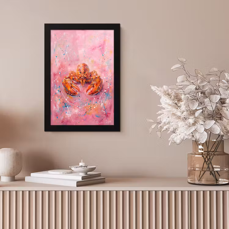 Zeeleven - Kreeft - Spatters - Abstract - Roze fotolijst zwart zonder passe partout klein -sfeer5
