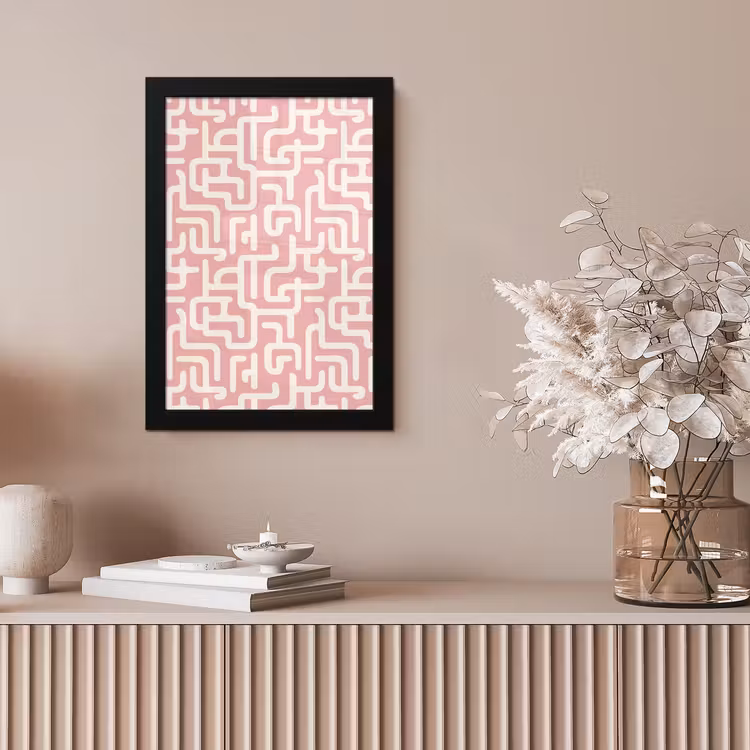 Doolhofpatroon - Roze - Wit - Abstract fotolijst zwart zonder passe partout klein 224 -sfeer5