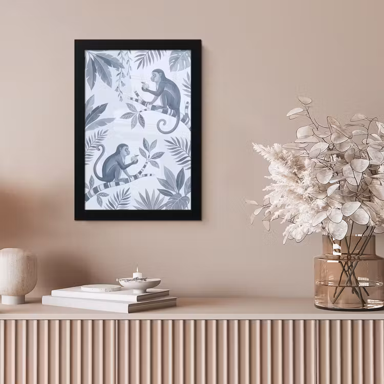 Aap - Boom - Bladeren - Jungle - Illustratie fotolijst zwart zonder passe partout klein -sfeer5