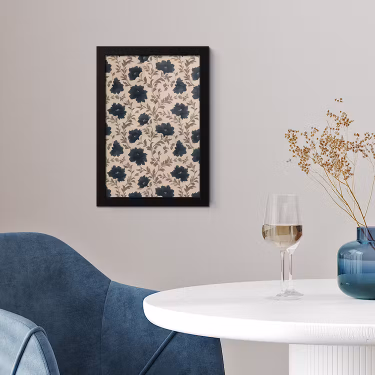 Motief - Bloemen - Zwart - Beige fotolijst zwart zonder passe partout klein 224 -sfeer4