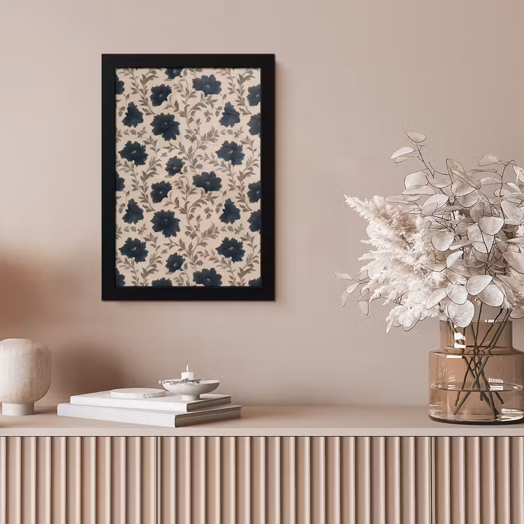 Motief - Bloemen - Zwart - Beige fotolijst zwart zonder passe partout klein 224 -sfeer5