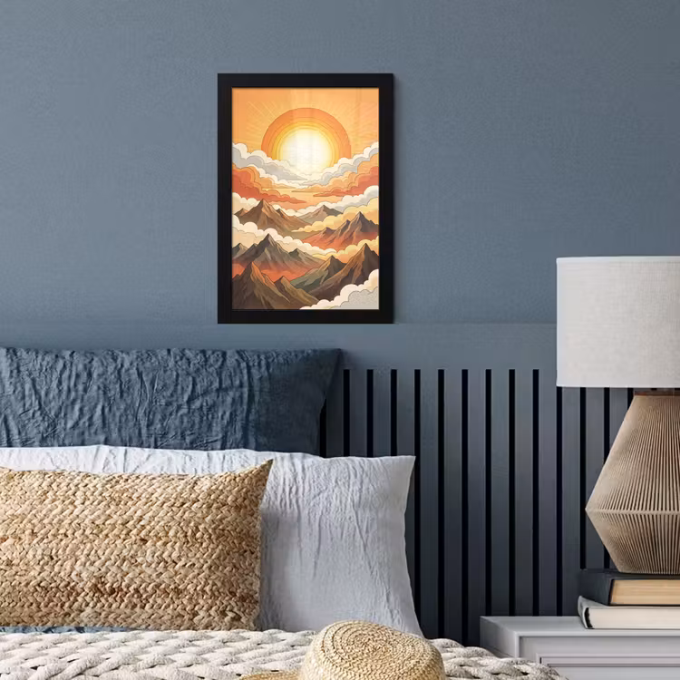 Bergen - Wolken - Natuur - Zonsopgang - Oranje fotolijst zwart zonder passe partout klein -sfeer3