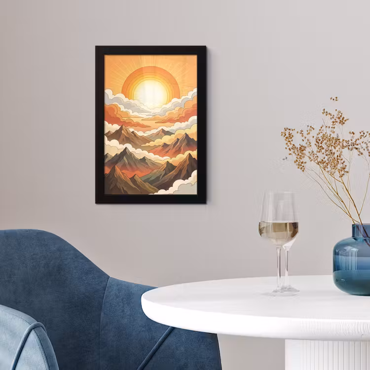 Bergen - Wolken - Natuur - Zonsopgang - Oranje fotolijst zwart zonder passe partout klein -sfeer4