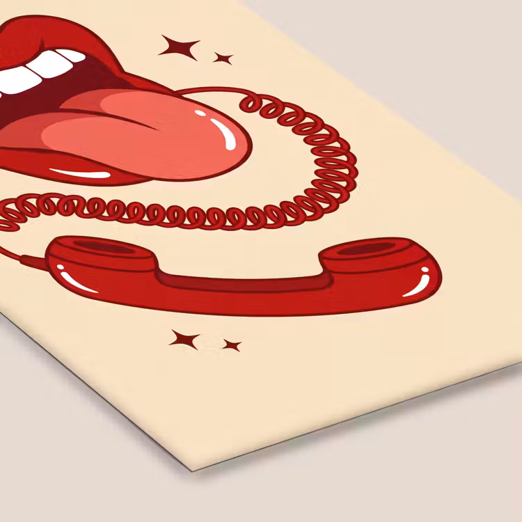 Mond - Telefoon - Popart - Rood - Illustratie fotolijst zwart zonder passe partout klein -zsfeer6