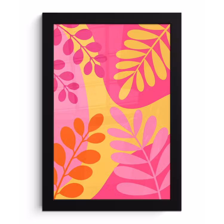 Natuur - Bladeren - Abstract - Roze - Geel fotolijst zwart zonder passe partout klein -3d