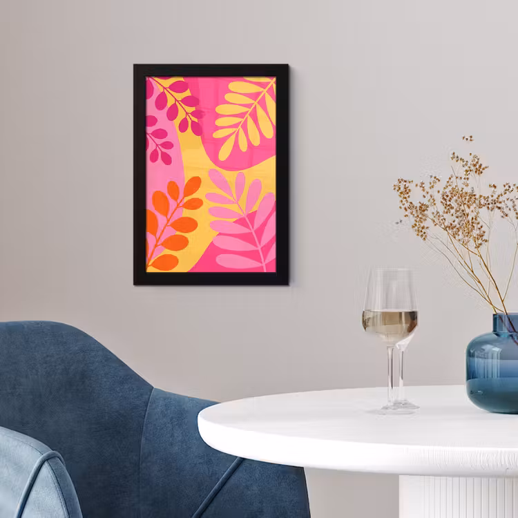 Natuur - Bladeren - Abstract - Roze - Geel fotolijst zwart zonder passe partout klein -sfeer4
