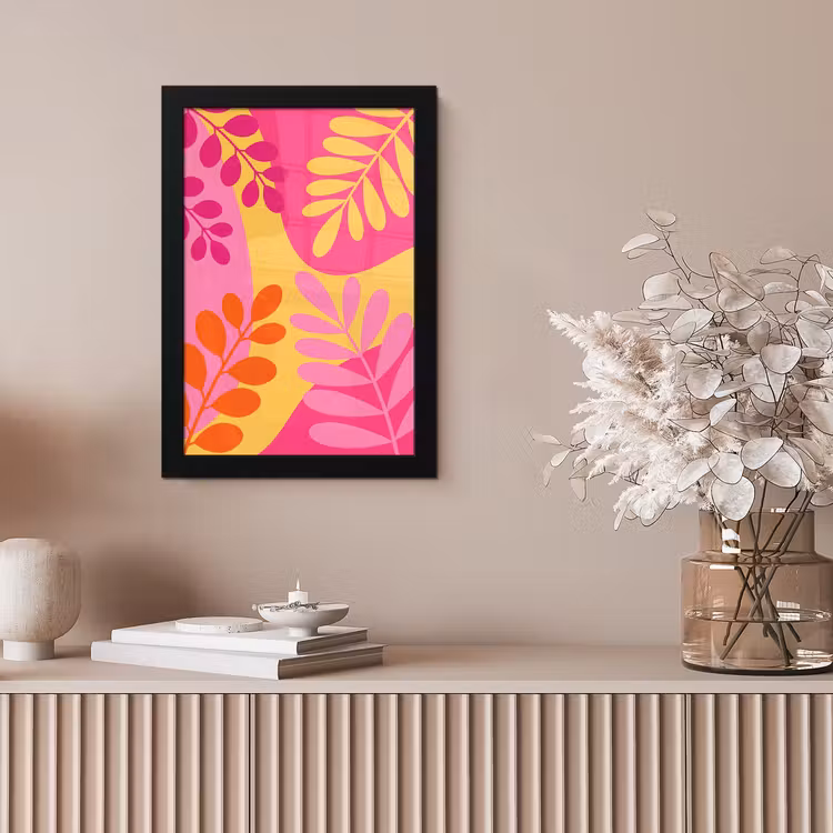 Natuur - Bladeren - Abstract - Roze - Geel fotolijst zwart zonder passe partout klein -sfeer5