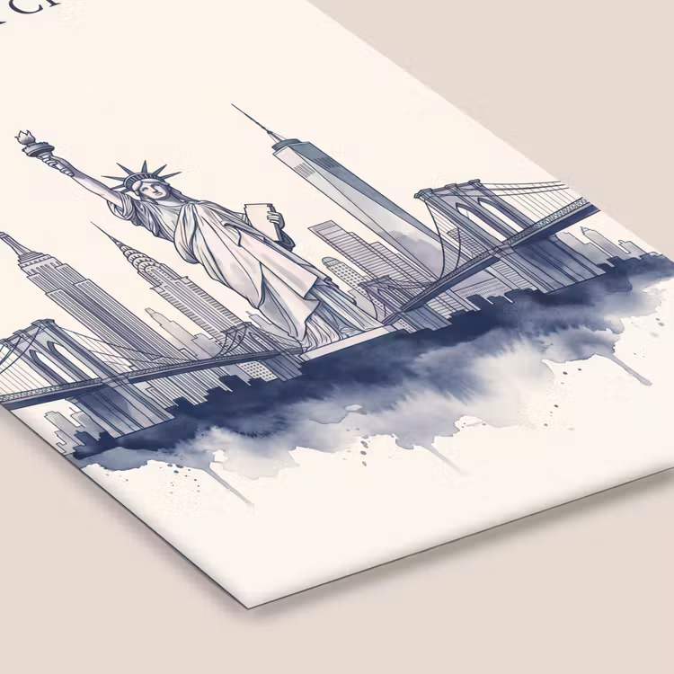 New York - Vrijheidsbeeld - Skyline - Illustratie - Blauw fotolijst zwart zonder passe partout klein -zsfeer6