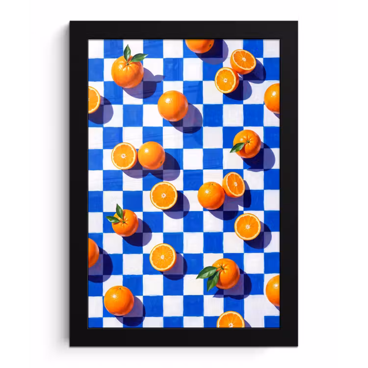 Framed Prints - Orange - Checkered - Food - Sinaasappel - Geruit - Eten fotolijst zwart zonder passe partout klein
