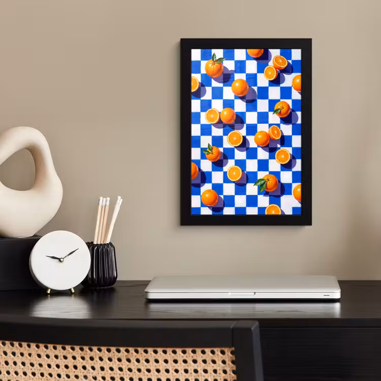 Framed Prints - Orange - Checkered - Food - Sinaasappel - Geruit - Eten fotolijst zwart zonder passe partout klein