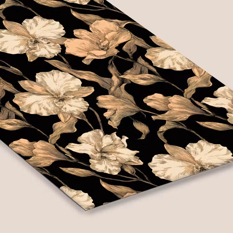 Orchideeën - Lijntekening - Patroon - Beige - Zwart fotolijst zwart zonder passe partout klein 224 -zsfeer6