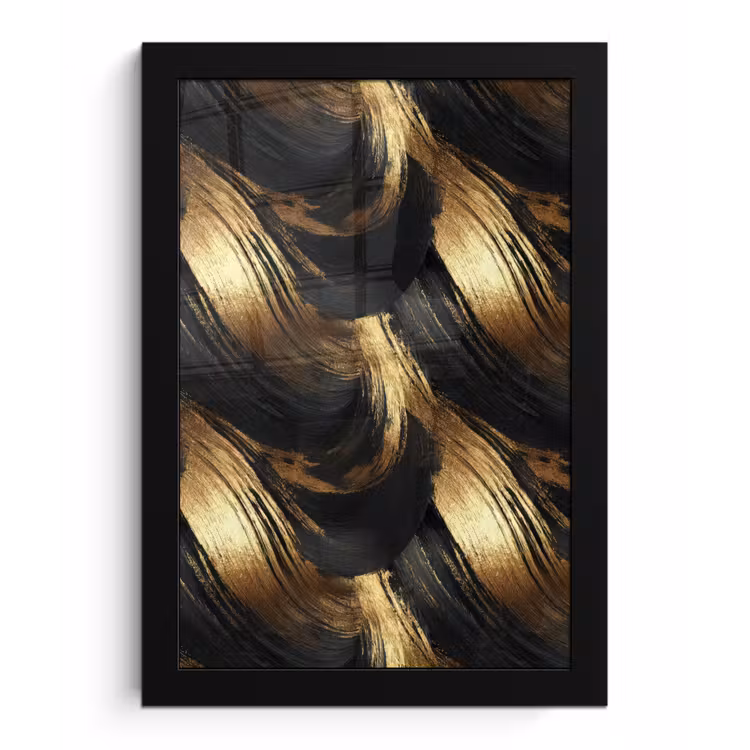 Verfstreken - Abstract - Goud - Zwart fotolijst zwart zonder passe partout klein 224 -3d