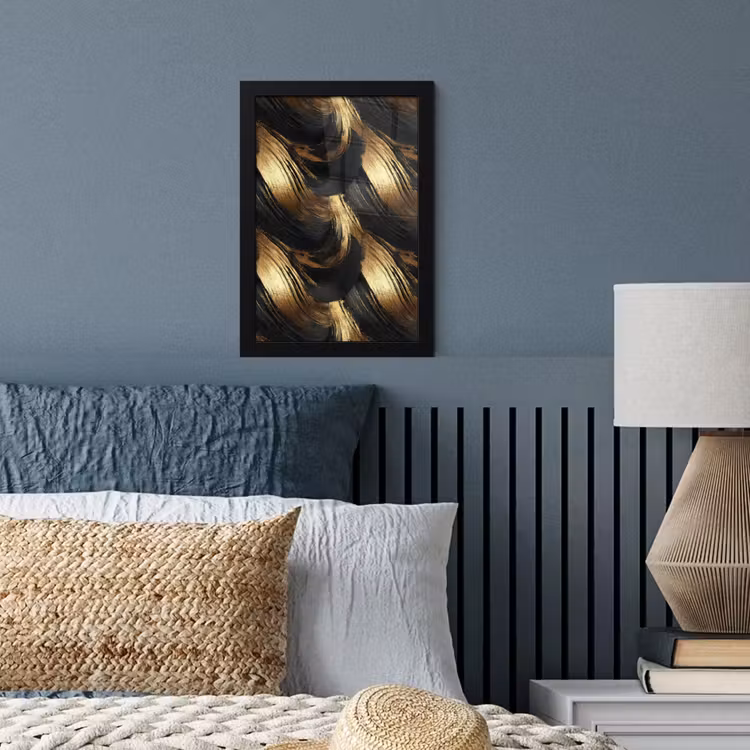 Verfstreken - Abstract - Goud - Zwart fotolijst zwart zonder passe partout klein 224 -sfeer3