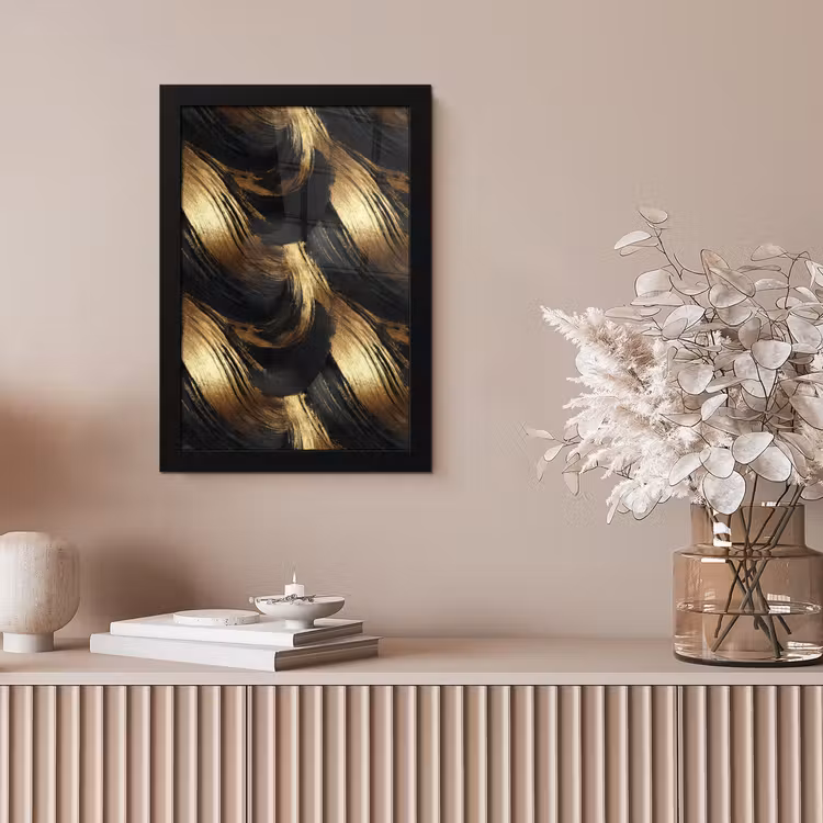 Verfstreken - Abstract - Goud - Zwart fotolijst zwart zonder passe partout klein 224 -sfeer5