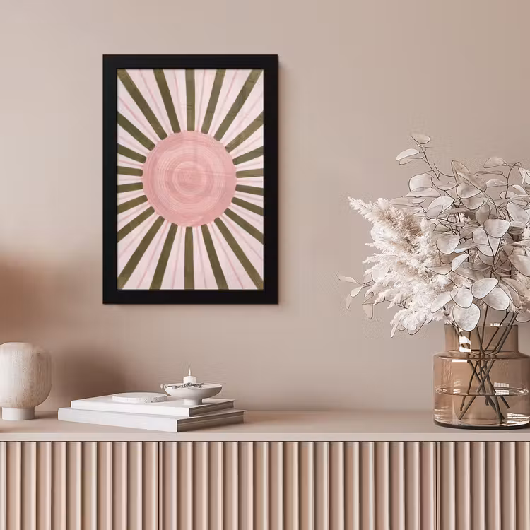 Patroon - Cirkel - Stralen - Abstract - Roze fotolijst zwart zonder passe partout klein -sfeer5