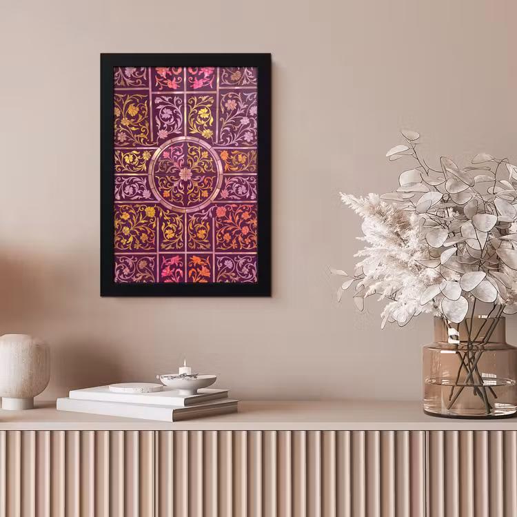 Patroon - Floraal - Oosters - Paars - Goud fotolijst zwart zonder passe partout klein -sfeer5