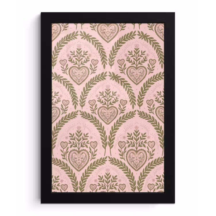Patroon - Hart - Bloemen - Folkloristisch - Roze fotolijst zwart zonder passe partout klein -3d