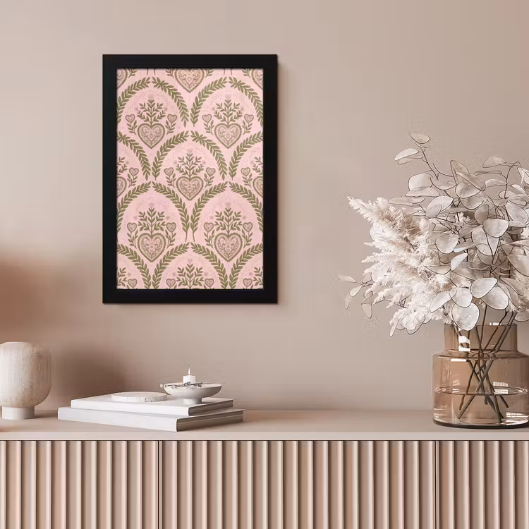 Patroon - Hart - Bloemen - Folkloristisch - Roze fotolijst zwart zonder passe partout klein -sfeer5