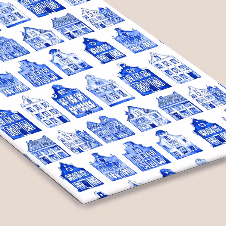 Patroon - Huizen - Blauw fotolijst zwart zonder passe partout klein 224 -zsfeer6