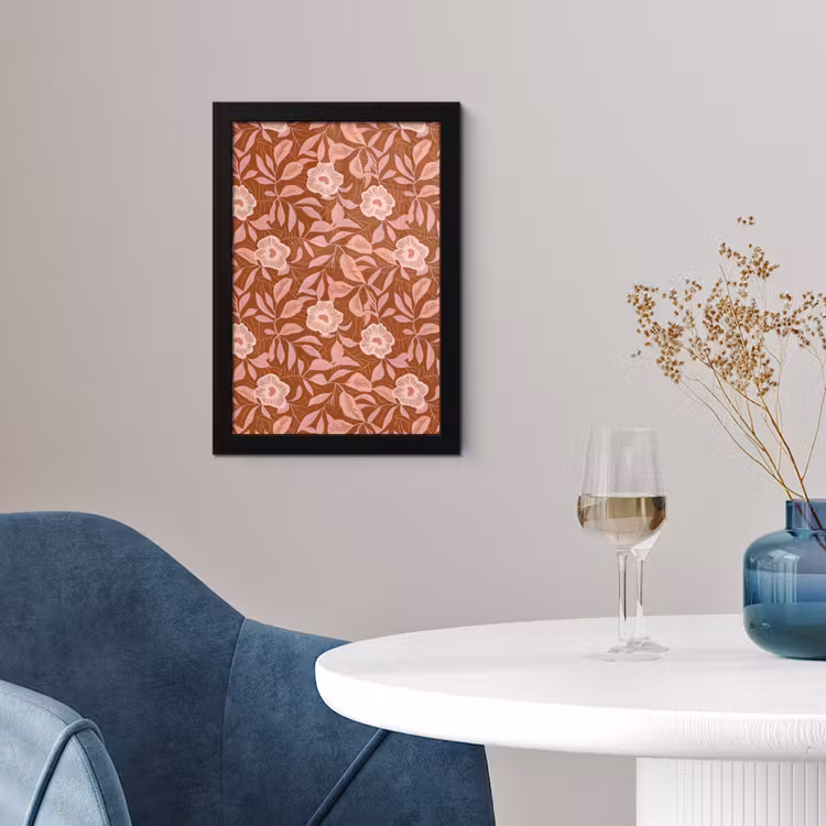 Patroon - Bladeren - Terracotta fotolijst zwart zonder passe partout klein 224 -sfeer4
