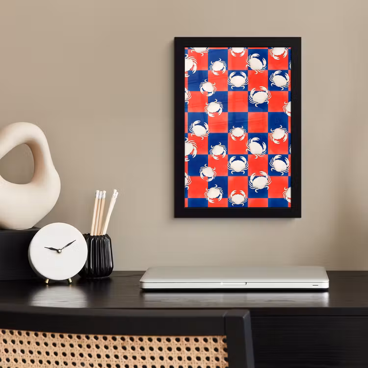 Patroon - Zeeleven - Rood - Blauw - Abstract fotolijst zwart zonder passe partout klein -sfeer1
