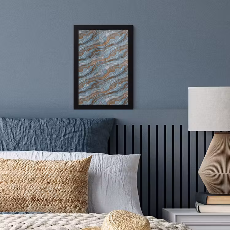 Patroon - Steen - Blauw fotolijst zwart zonder passe partout klein 224 -sfeer3