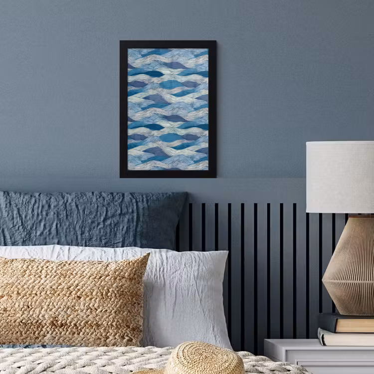 Getekend - Blauw - Wit - Golvend - Streepjes fotolijst zwart zonder passe partout klein 224 -sfeer3