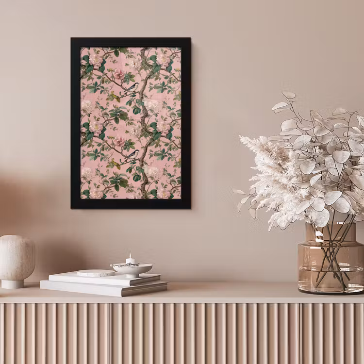 Pioenrozen - Botanisch - Vogel fotolijst zwart zonder passe partout klein 224 -sfeer5