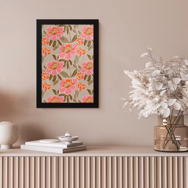 Pioenrozen - Patroon - Roze fotolijst zwart zonder passe partout klein 224 -sfeer5