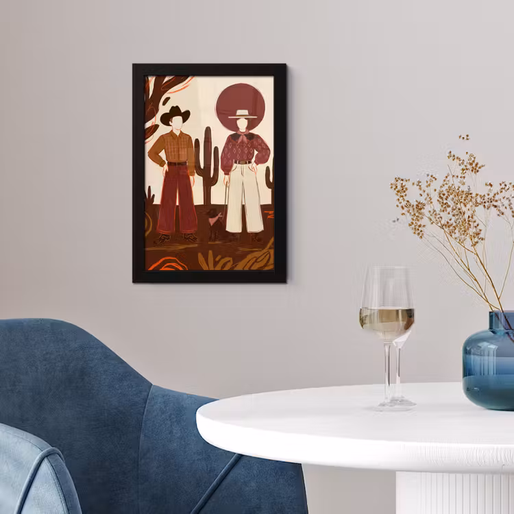 Mensen - Cowboykleding - Westerse stijl - Illustratie - Bruin fotolijst zwart zonder passe partout klein -sfeer4