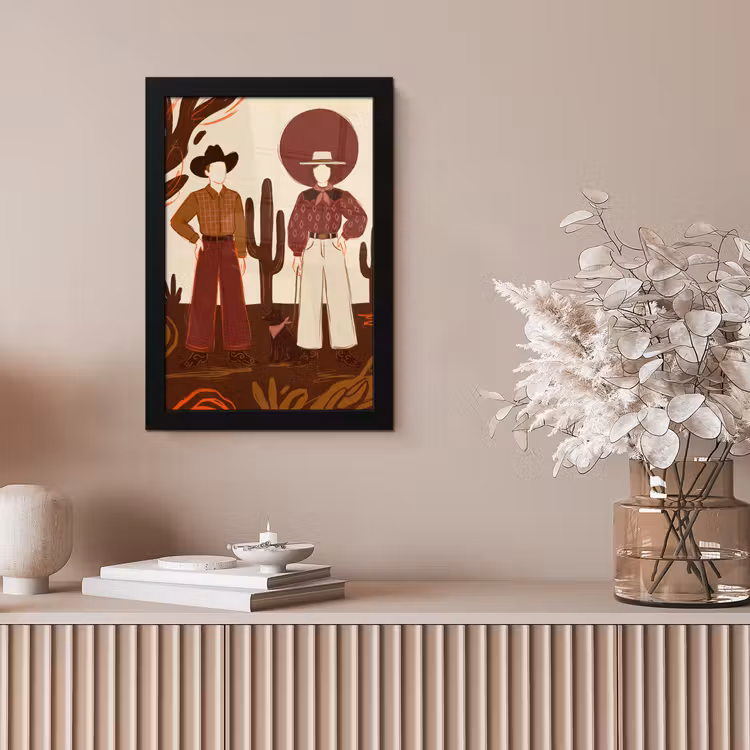 Mensen - Cowboykleding - Westerse stijl - Illustratie - Bruin fotolijst zwart zonder passe partout klein -sfeer5