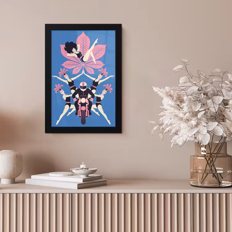 Mensen - Dans - Motor - Retro - Roze fotolijst zwart zonder passe partout klein -sfeer5