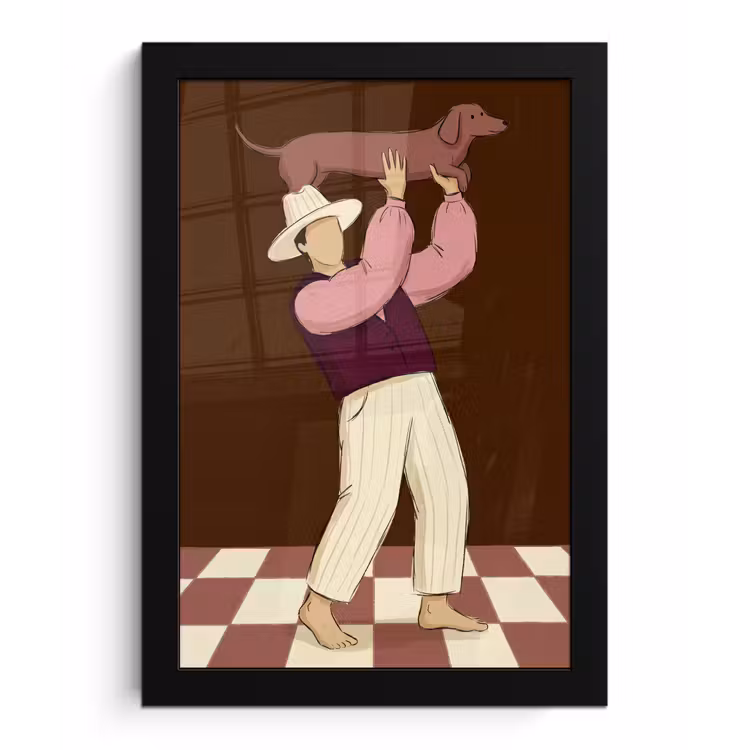 Mens - Hond - Dieren - Abstract - Roze fotolijst zwart zonder passe partout klein -3d