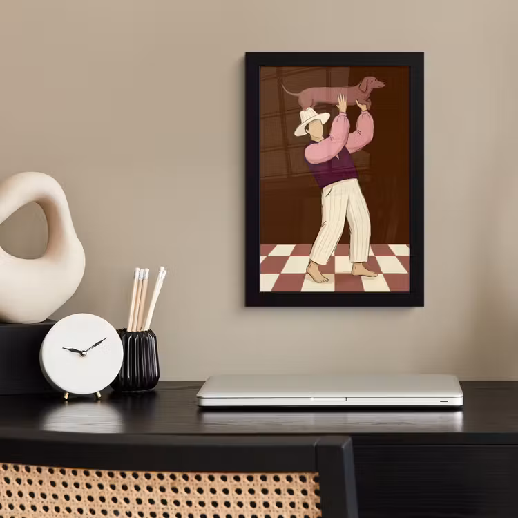 Mens - Hond - Dieren - Abstract - Roze fotolijst zwart zonder passe partout klein -sfeer1