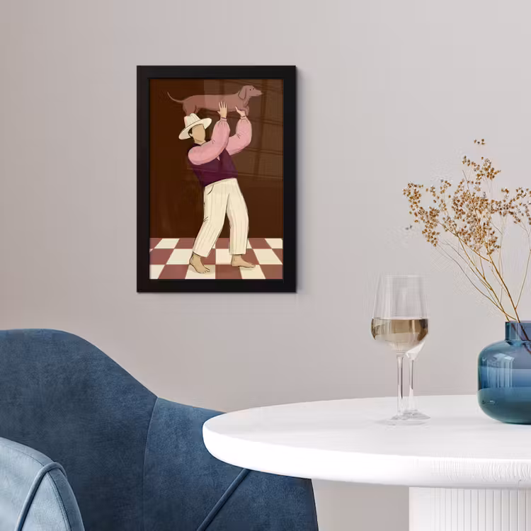 Mens - Hond - Dieren - Abstract - Roze fotolijst zwart zonder passe partout klein -sfeer4