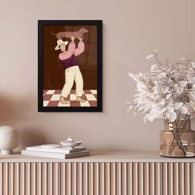 Mens - Hond - Dieren - Abstract - Roze fotolijst zwart zonder passe partout klein -sfeer5