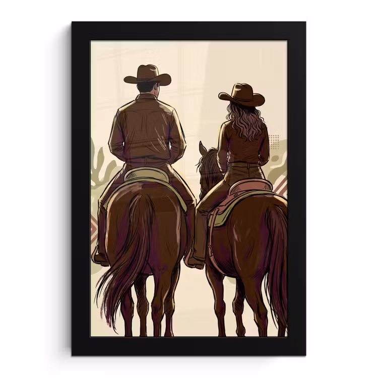 Mensen - Ruiters - Western - Illustratie - Bruin fotolijst zwart zonder passe partout klein -3d