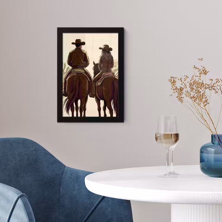 Mensen - Ruiters - Western - Illustratie - Bruin fotolijst zwart zonder passe partout klein -sfeer4