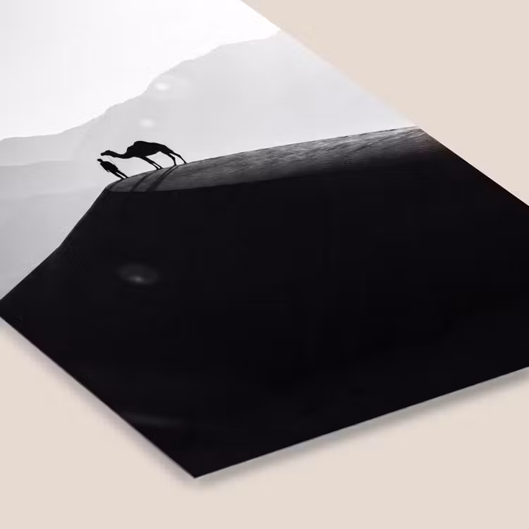 Mens - Kameel - Zandduin - Natuur - Monochroom fotolijst zwart zonder passe partout klein -zsfeer6