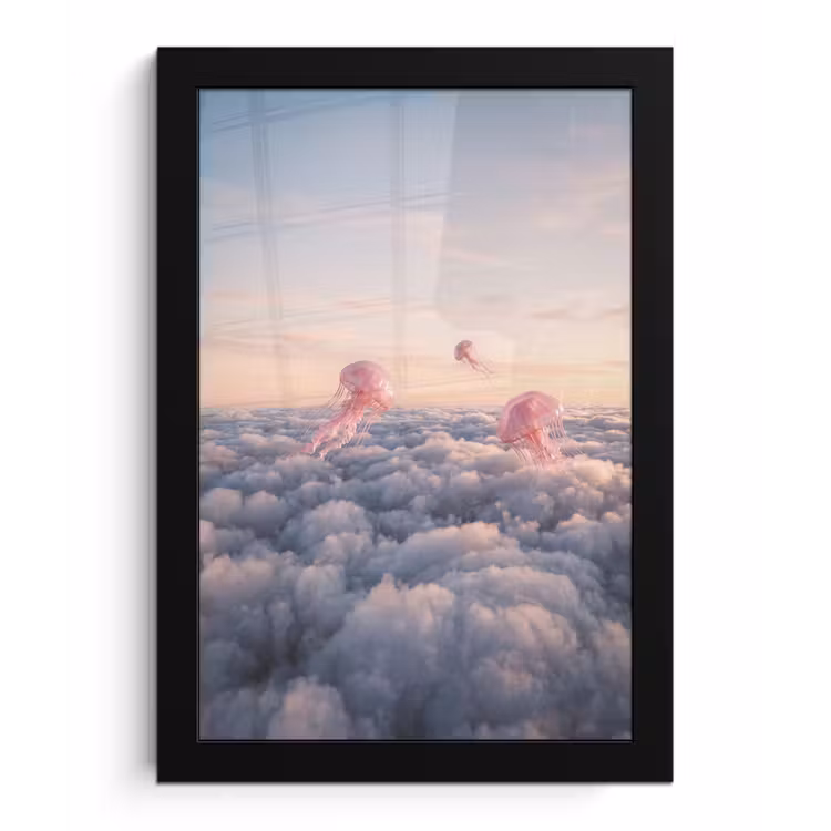 Framed Prints - Pink Animal - Clouds - Roze dier - Wolken fotolijst zwart zonder passe partout klein