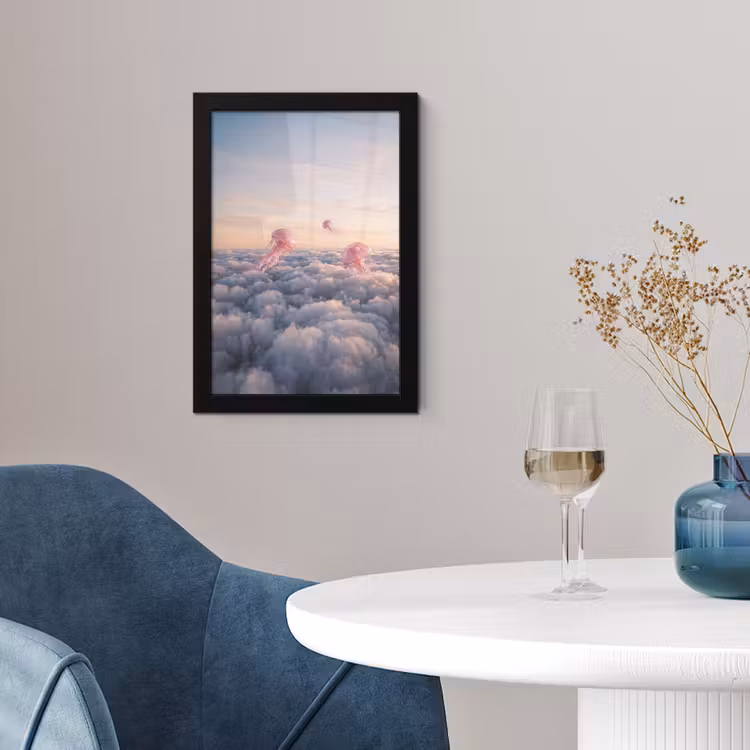 Framed Prints - Pink Animal - Clouds - Roze dier - Wolken fotolijst zwart zonder passe partout klein