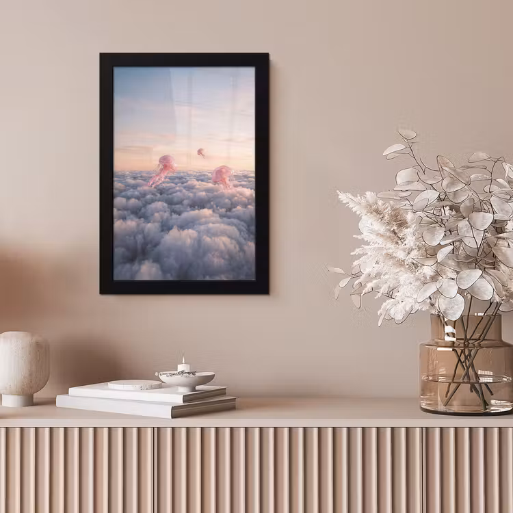 Framed Prints - Pink Animal - Clouds - Roze dier - Wolken fotolijst zwart zonder passe partout klein